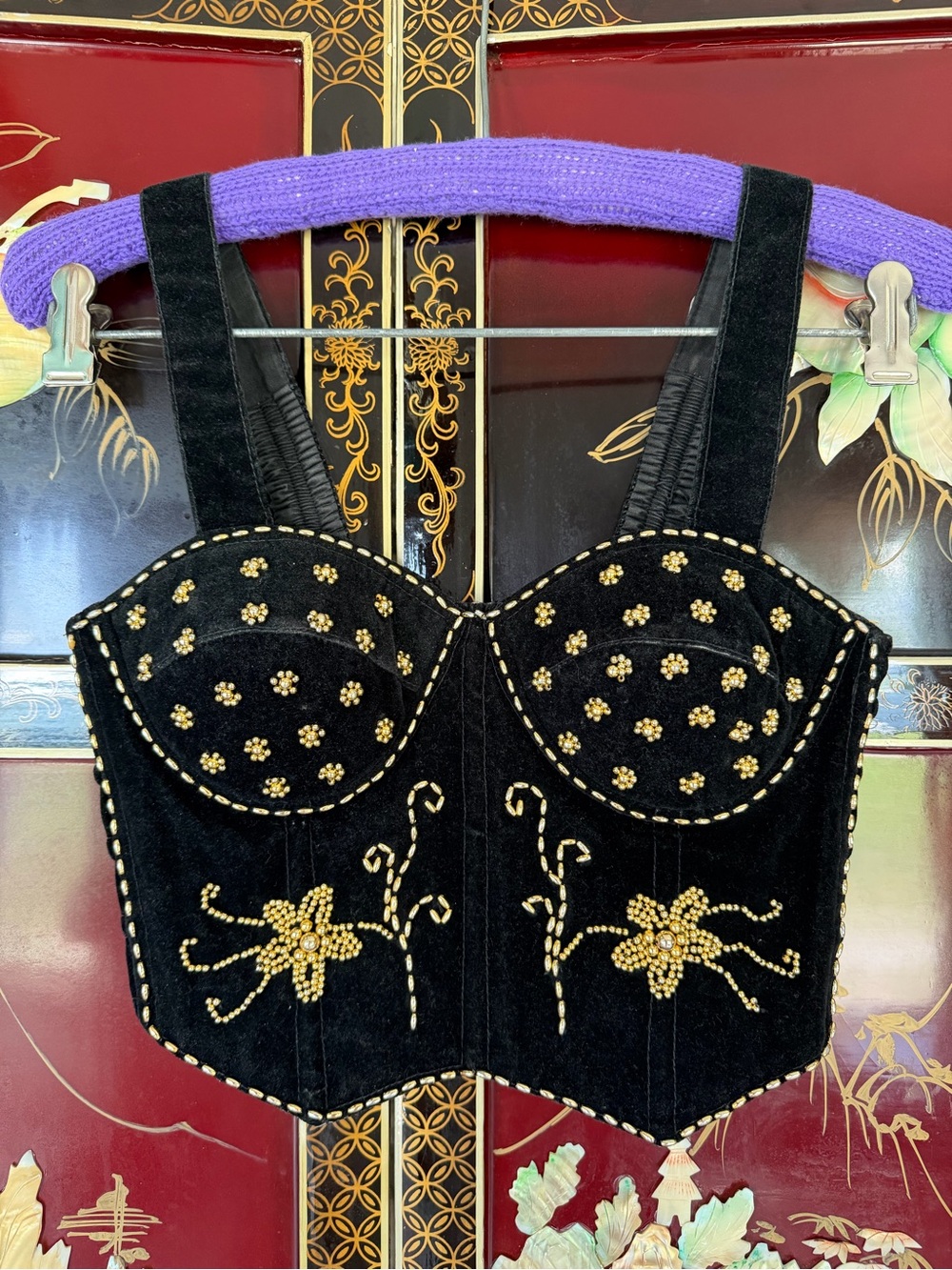 Vintage 80s beaded showgirl corset